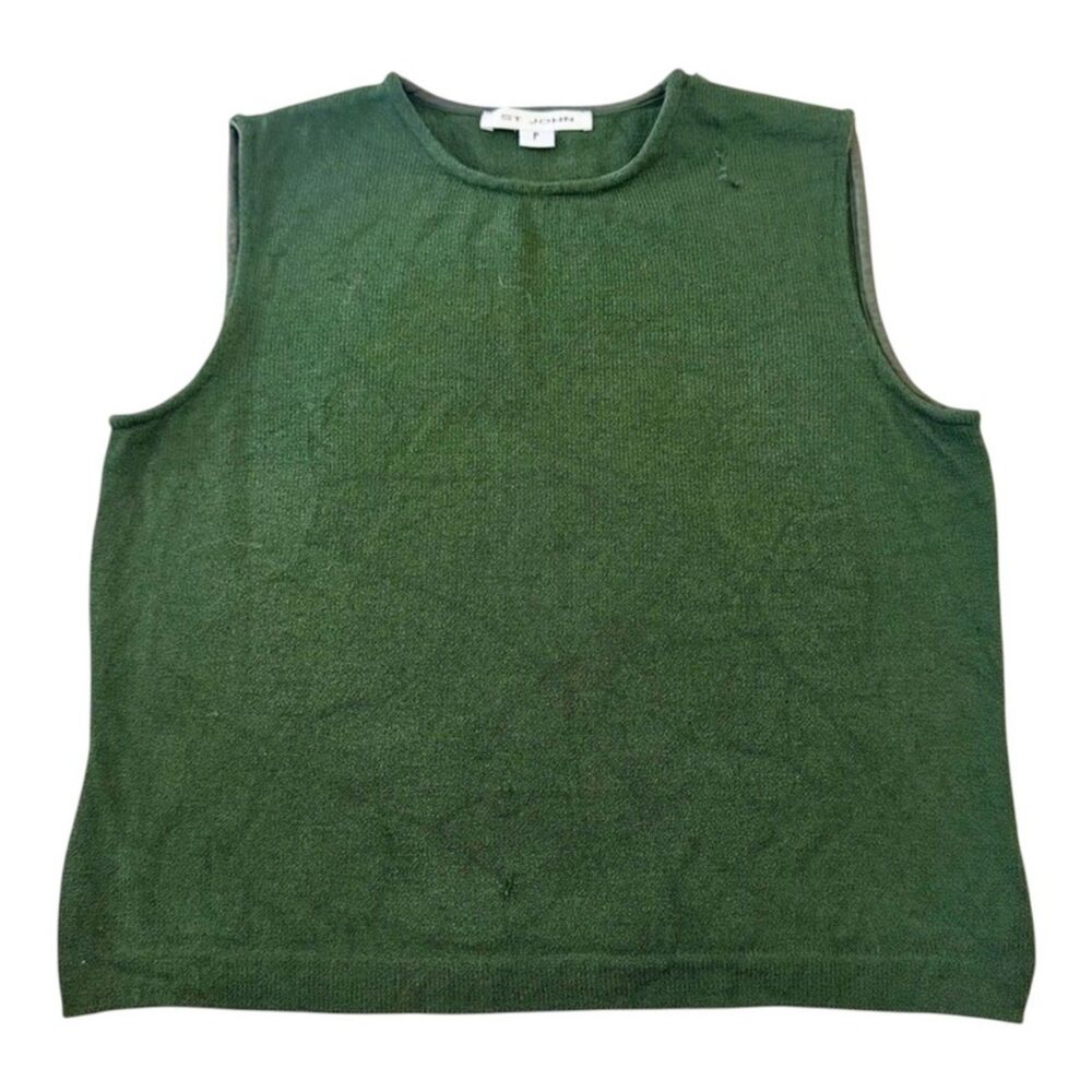 St. John Knit Sleeveless Shell Top Women's Petite Green Santana Knit Side Zip